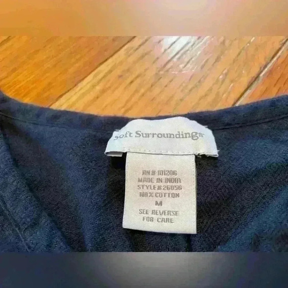 Soft Surroundings Lagenlook Blue Long Sleeved Tunic Gold Embroidery Women’s Sz M - Picture 3 of 12